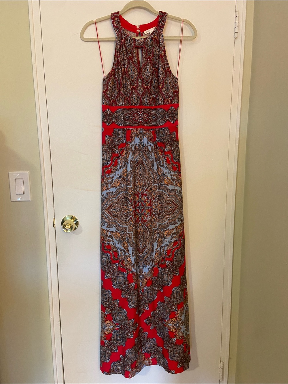 London Times Red Paisley-Print Maxi Dress